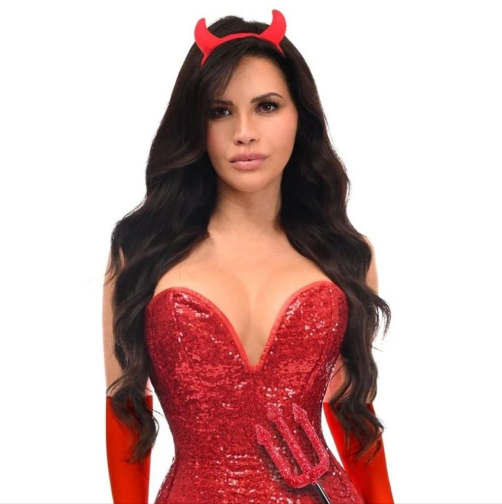 Daisy Corsets Top Drawer 4 PC Red Sequin Devil Corset Costume 4x New $180!